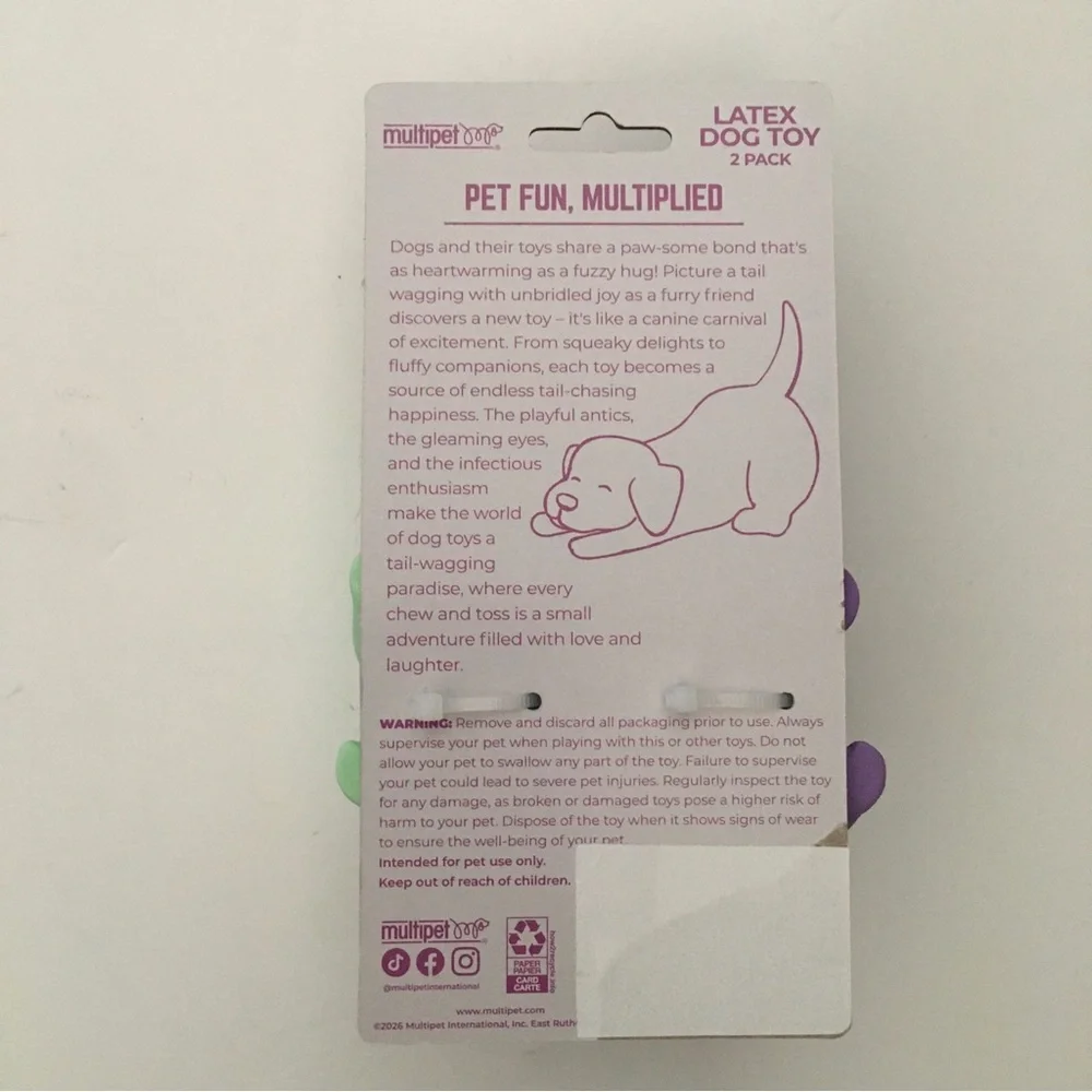 NEW Dog Toy Mini Globlets 2 Latex Squeakers Purple Green Polka Dot | Multipet